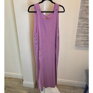 AMI Pink Maxi Shift Dress Sleeveless Pocket Tencel Pullover Button Size Medium